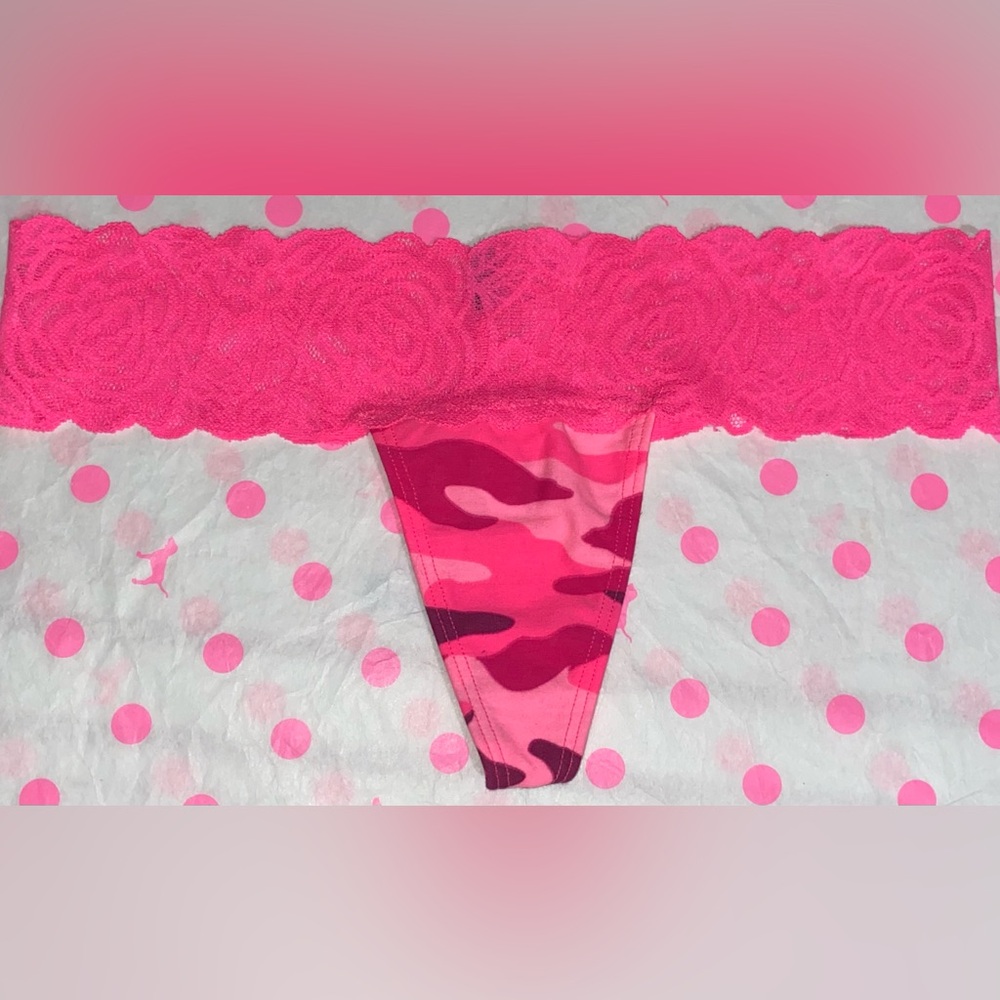 Victoria’s Secret PINK Floral Lace Thong Panty PINK thong panties pink neon camo